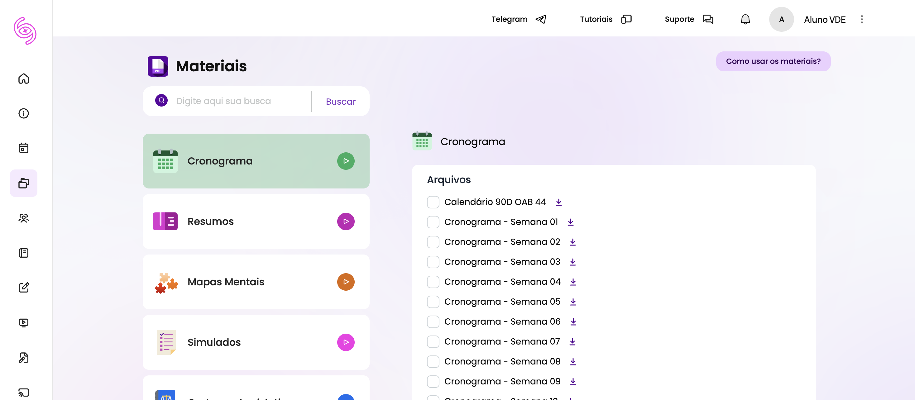 Cadernos legislativos, resumos e mapas mentais dos conteúdos estudados no cronograma.